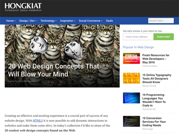 webdesign inspiratie site hongkiat