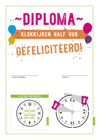 Leren klokkijken diploma half uur