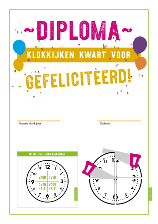 Leren klokkijken diploma kwart voor