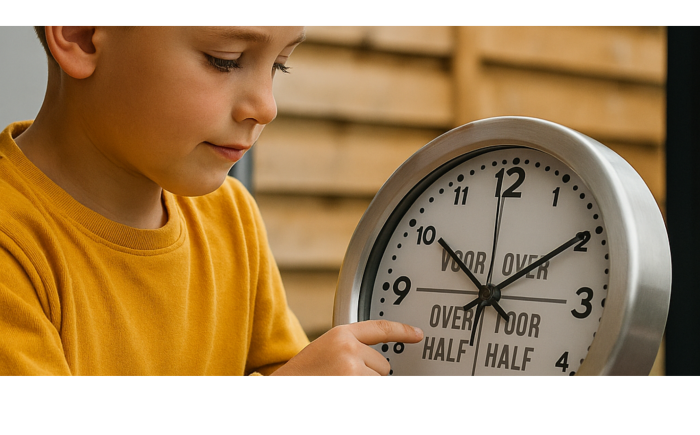 Compleet pakket kinderklok, handleiding en werkboek klokkijken Inhoud pakket klokkijken