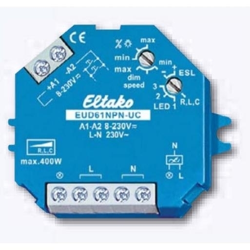 Gloeilamp dimmer LED halogeen gloeilamp dimmer Eltako EUD61NPN-UC dimmen met een pulsdrukker