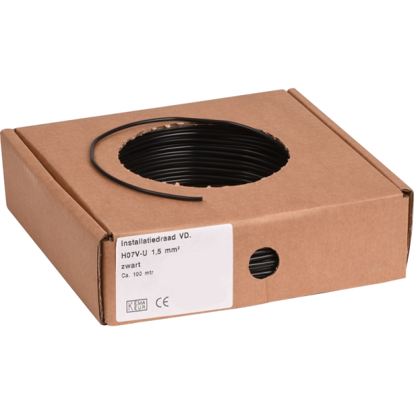 Dynamic VD H07V-U Eca 1,5 mm² KEMA (ds100m) zwart