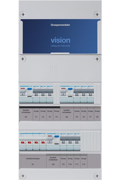 Hager groepenkast VKG333L 9-groepenkast met hoofdschakelaar 3-fase