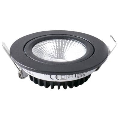 LED inbouwspot zwart 450 lumen 5W zwart 2700K 60° dimbaar inbouwhoogte 23mm IP54 badkamer