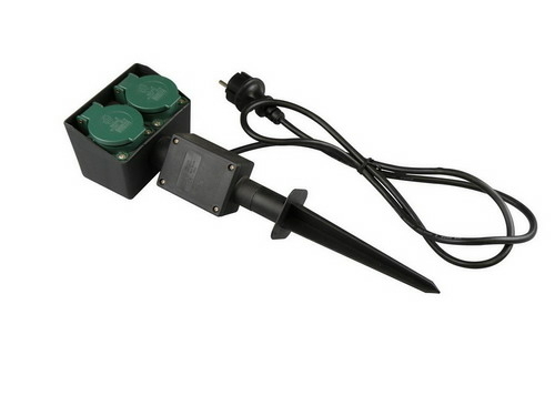 Buitenstopcontact met dubbel stopcontact en 1.5M snoer met spies