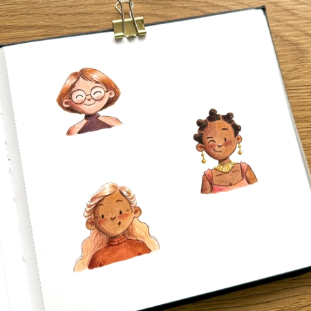 Drawing three girls colored with alcohol markers