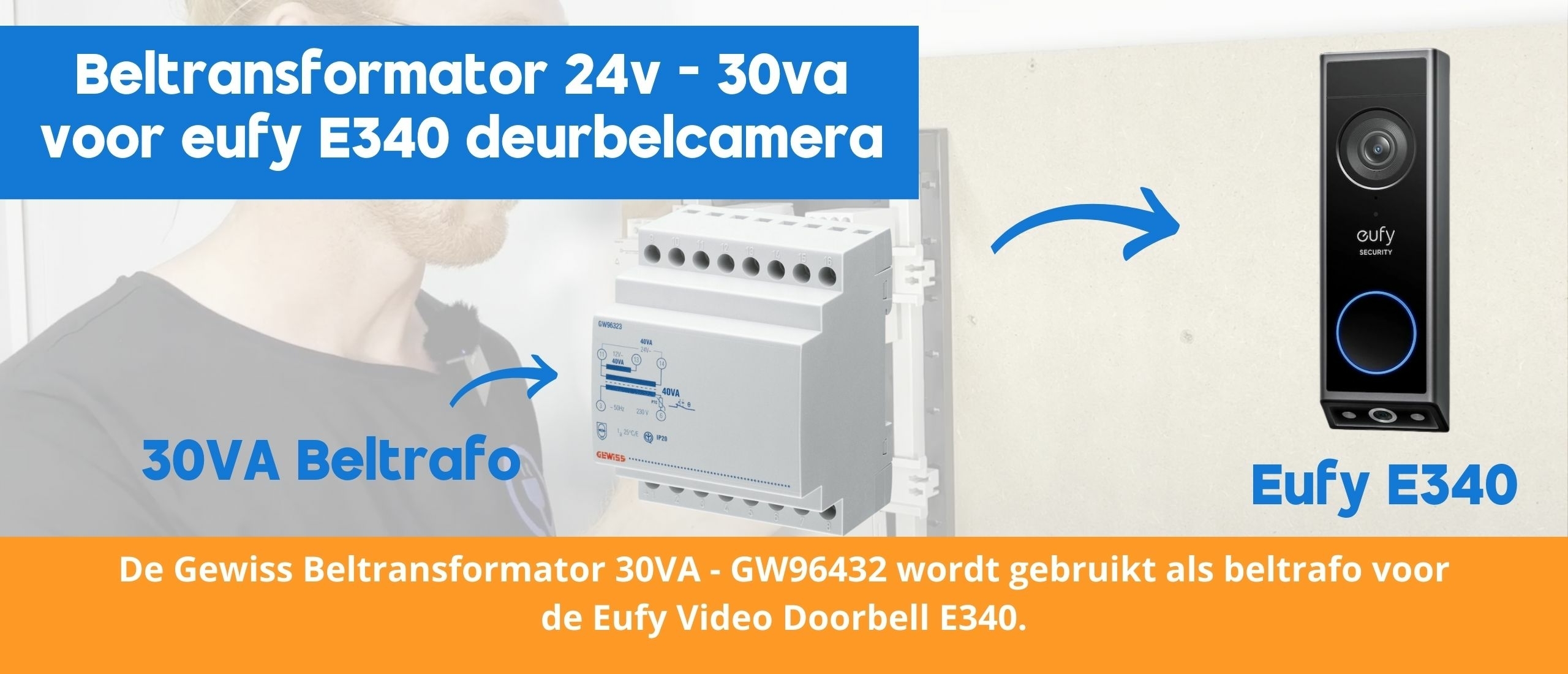 Beltransformator 24v - 30VA voor eufy E340 deurbelcamera