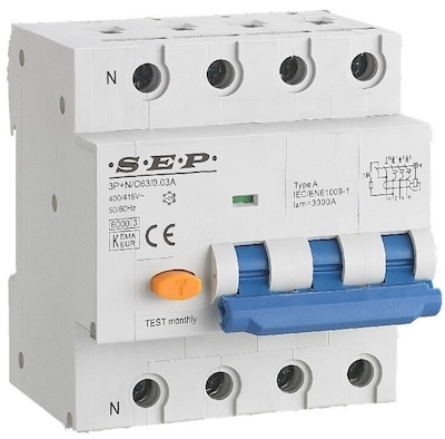 SEP 3P+N aardlekautomaat C63 30mA – slechts 4,5 modules breed met 6kA uitschakelvermogen