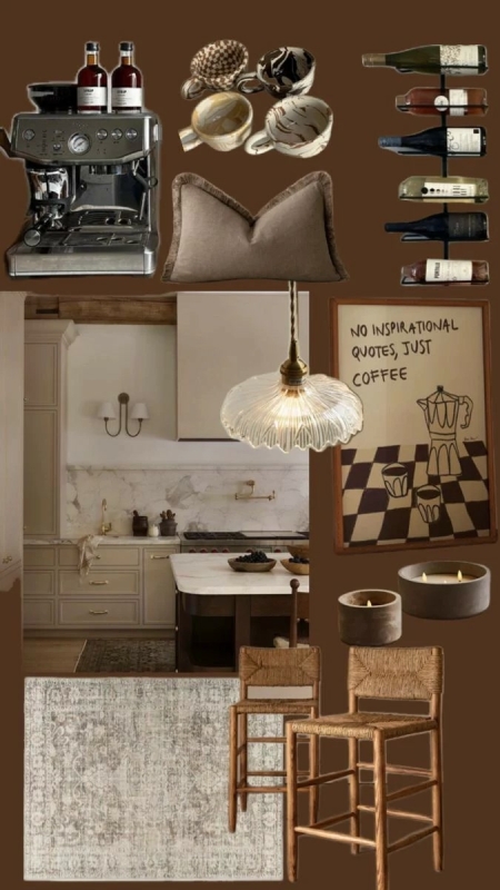 moodboard interieur met bruine tinten en coffee corner inspiratie