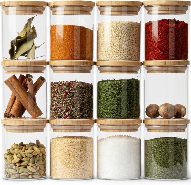 glazen kruidenpotjes licht houten deksel borosilicaat