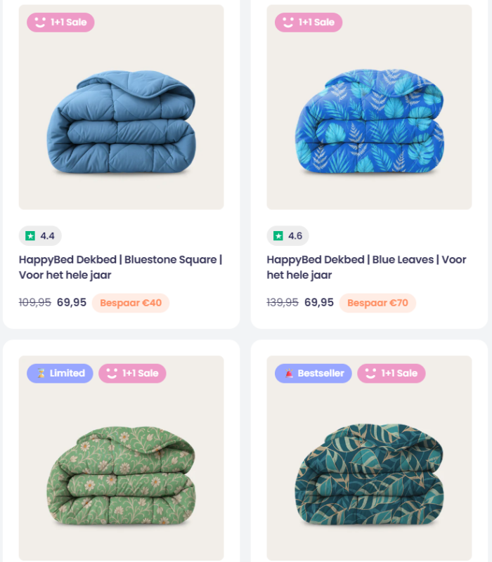 HappyBed dekbedden met speelse prints en 1+1 deals