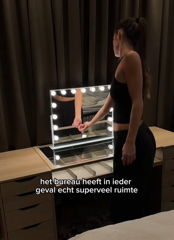 Ikea make up tafel met spiegel met led verlichting Hollywood make-up spiegel Ikea make up tafel met spiegel met led verlichtingmet verlichting op IKEA vanity met ALEX ladeblokken en glasplaat voor gelijkmatig licht