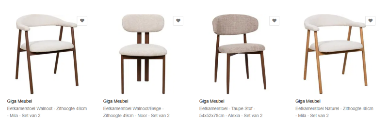 Japandi eetkamerstoelen in verschillende kleuren