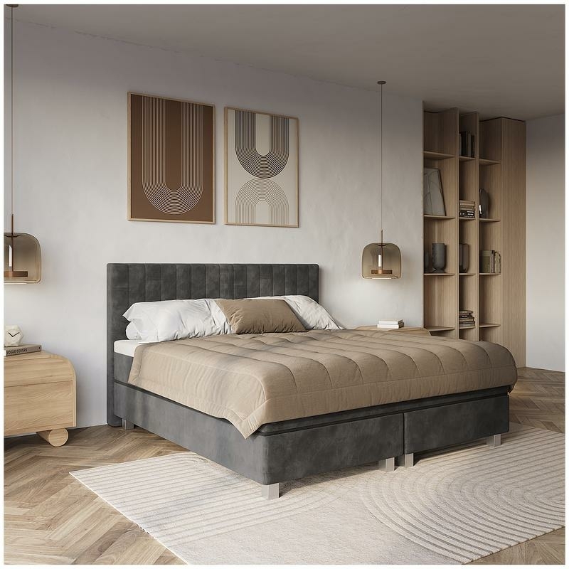 de boxspring van Action in de kleur antraciet met velvet stof