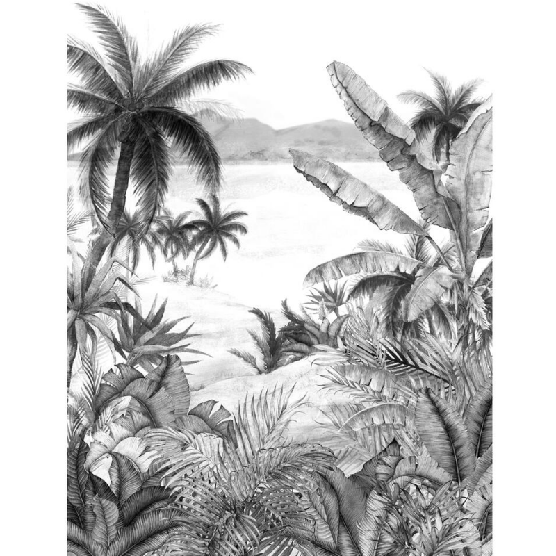 Fotobehang jungleprint zwart/wit