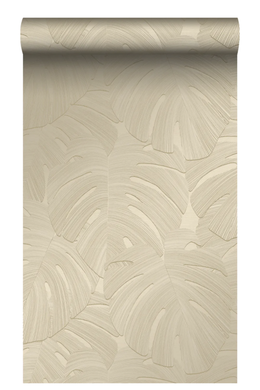 beige behang met tropische bladeren beige behang met tropische bladeren