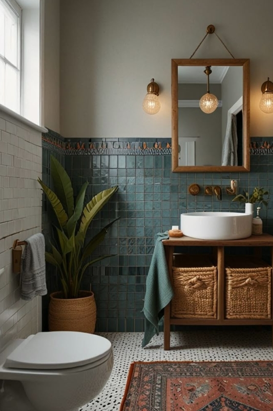 planten in boho badkamer