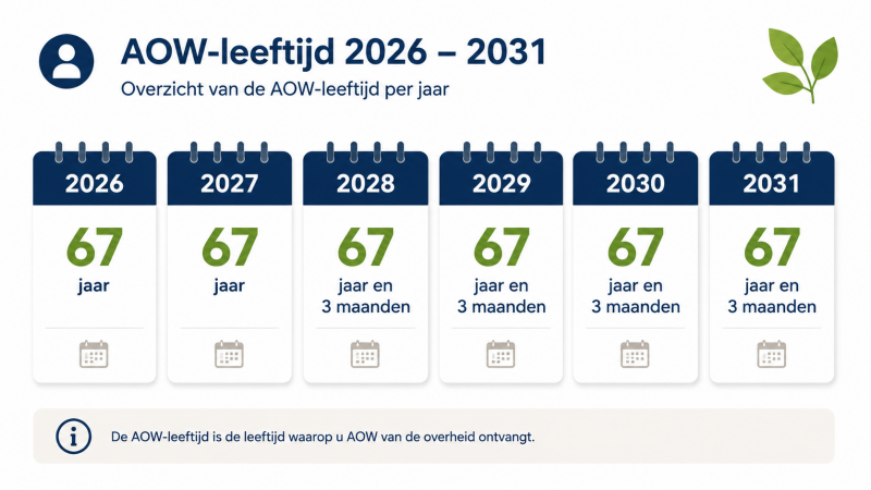 Illustratie van de AOW-leeftijd in 2026 tot en met 2031.