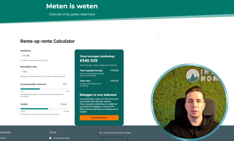 Rente op rente calculator – voorbeeld bij beleggen als beginner met ETF Rente op rente calculator met voorbeeld van €250 per maand beleggen in ETF tegen 8,5% rendement over 30 jaar