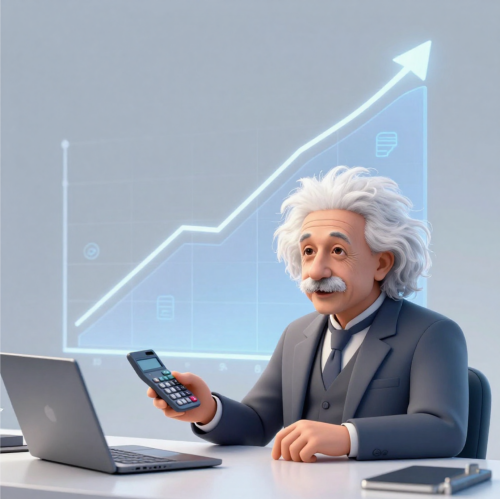 Albert Einstein rekent aan samengestelde rente en rente-op-rente met een compound interest calculator voor beleggen