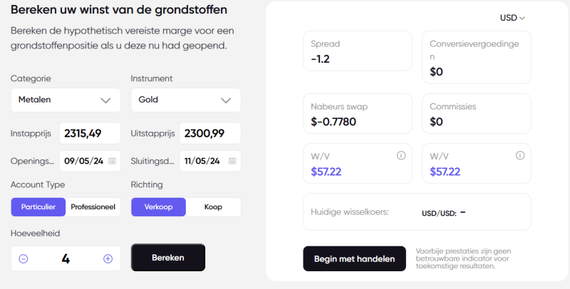 Grondstoffenwinst-rekenmachine