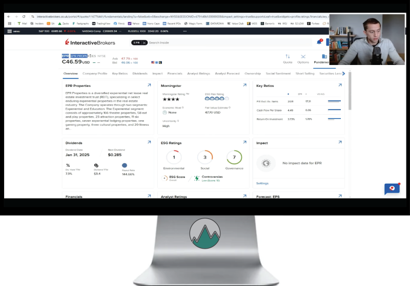 Aandeel EPR Properties analyse en waardering weergegeven op pagina IBKR