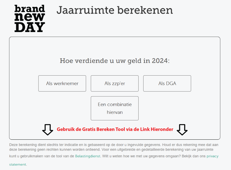 Maak gebruik van de jaarruimte berekenen tool van Brand New Day