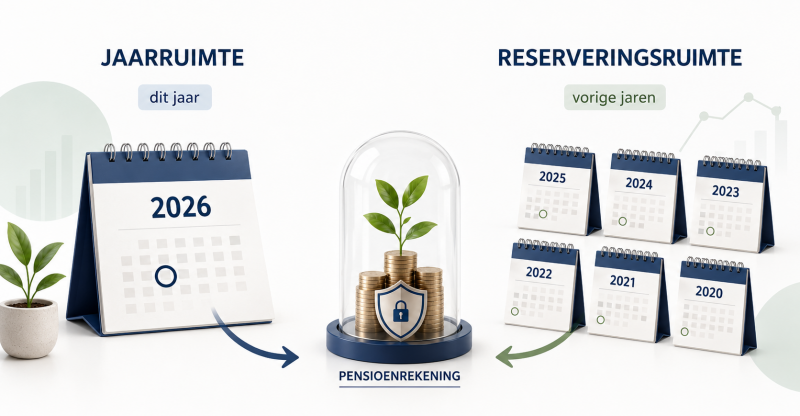 Illustratie van het verschil tussen jaarruimte van dit jaar en reserveringsruimte uit eerdere jaren.