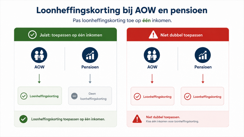 Illustratie van loonheffingskorting toepassen op één inkomen bij AOW en pensioen.