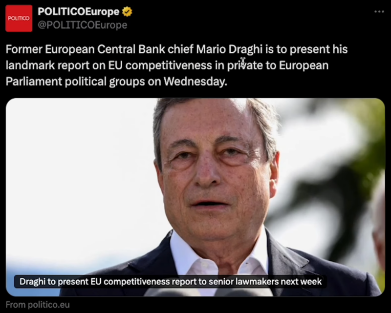 Nieuwsbericht over Mario Draghi en uitkomst ECB Rapport