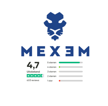 MEXEM broker overzicht met logo en Trustpilot score voor passief ETF beleggen en internationale markten
