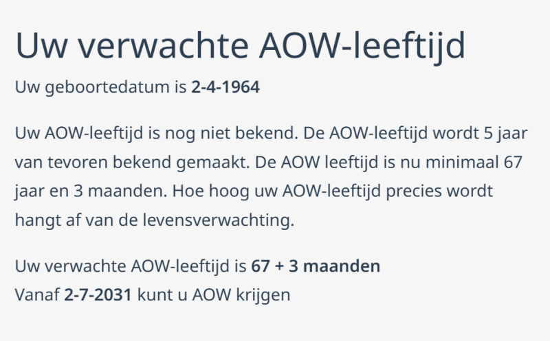 Pensioen leeftijd berekenen en uw verwachte AOW-leeftijd weergegeven