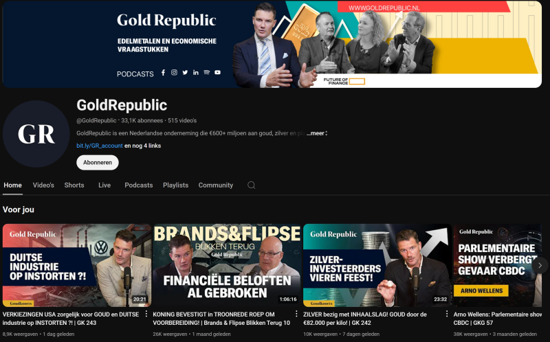 YouTube kanaal van Gold Republic, inzichten in de financiële markten