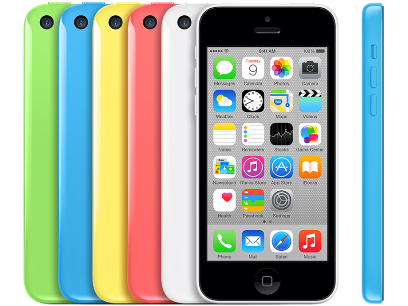 iPhone 5c alle kleuren naast elkaar