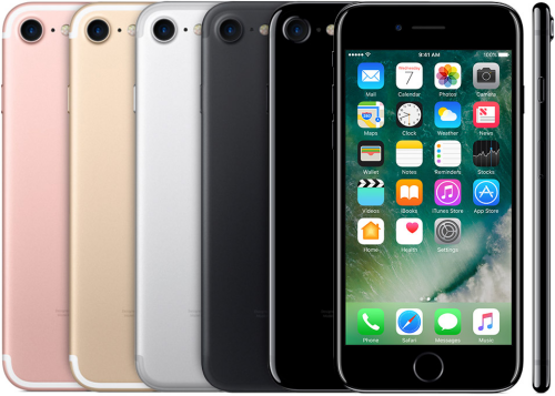 iPhone 7 alle verschillende kleuren naast elkaar