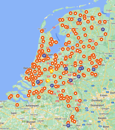 Kaart van Nederland met alle verkkooppunten van ecologische isolatie