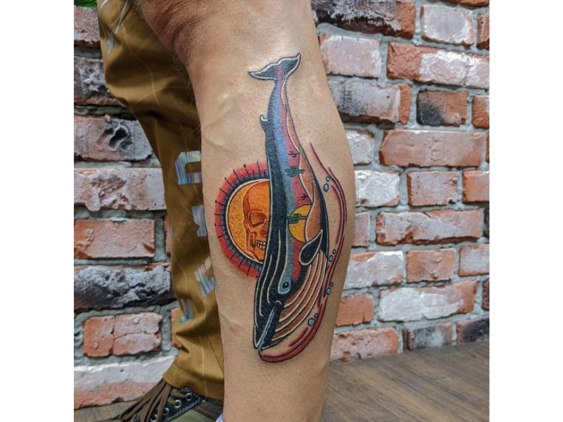 Walvis tattoo met kleuren