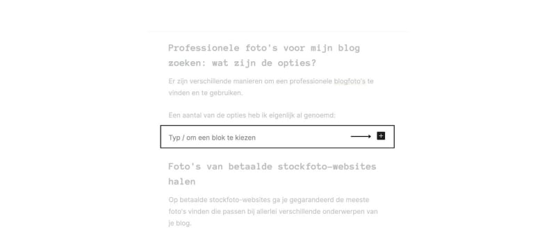 Druk op het plusteken in Wordpress.