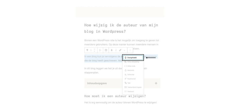 Hoe voeg je een doorgehaalde tekst toe in Wordpress?