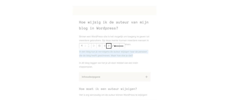 Hoe maak je een tekst cursief in Wordpress?