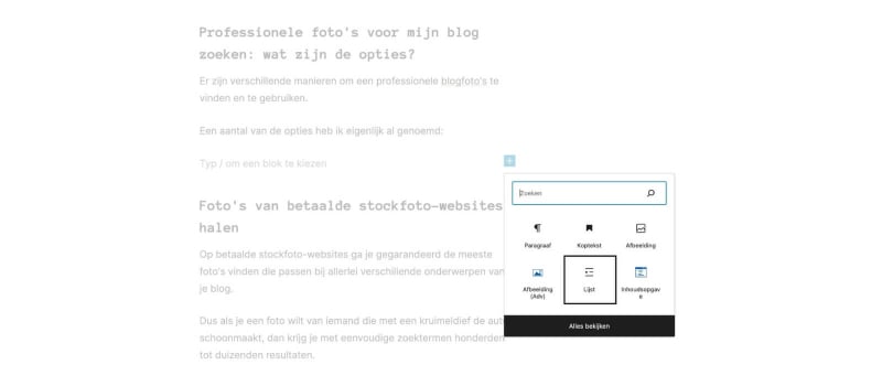 Lijst toevoegen in Wordpress.