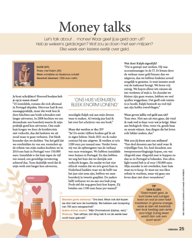 Interview Ellen van Herk in Vriendin Moneytalks pr voor je boek