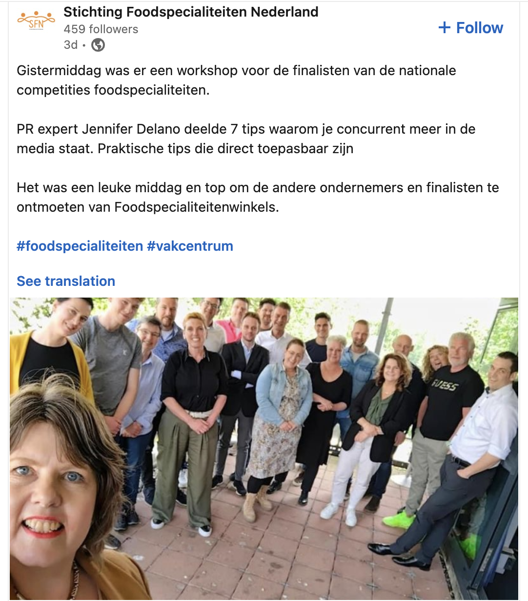 Ik gaf een workshop PR bij Stichting Foodspecialisten Nederland
