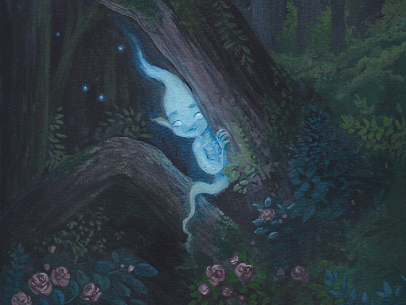 Will-o'-the-Wisp gouache painting