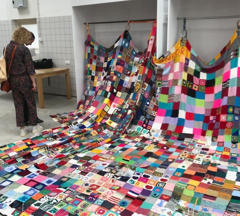 comfort blanket is 1709 quilter, knitted and crochet squares big