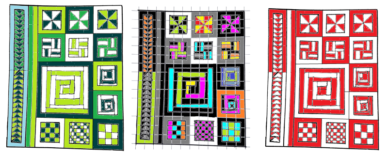 3 colourway examples for the lap quilt to save the world
