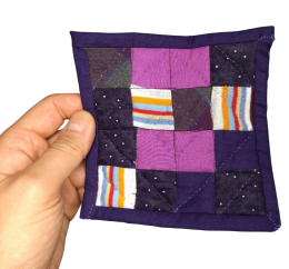 Mini-quilt coaster purple nine patch