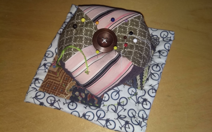 Memory quilt and biscornu pincushion together upcycled men's shirts