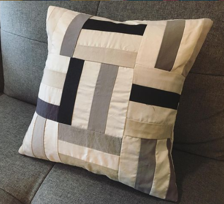 Reclaimed fabrics pillow case with white, grey and black by Prickly Pear Quilts