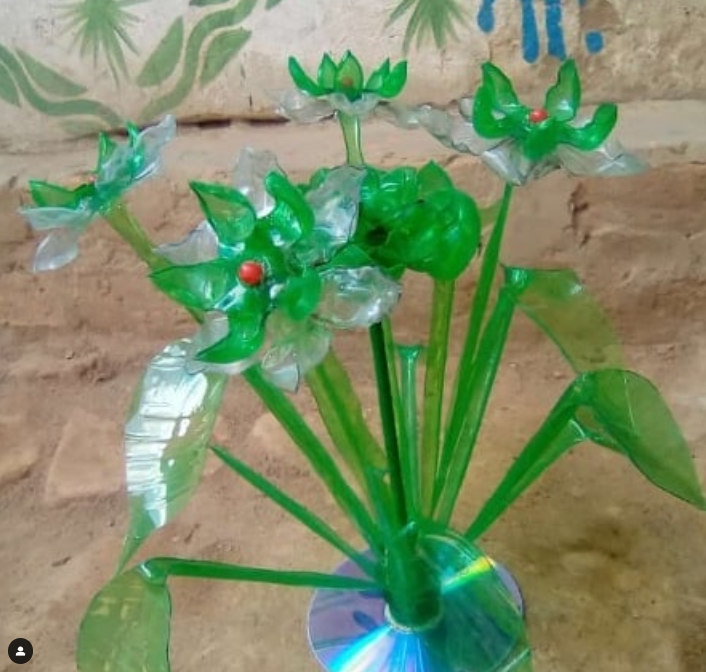 Recycled plastic sustainable flowers by SSPI plastic artist
